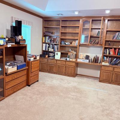 Sale Photo Thumbnail #128: - entertainment center is included. Large wood bookshelf against the wall is not.

NO CHERRY PICKING or taking ONLY the items you want and leaving the rest! Please arrive with enough time to load. Bring boxes/any tools to assemble /dolly/people to help lo