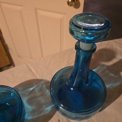 2 BLUE GLASS DECANTERS
