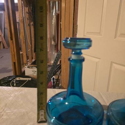 2 BLUE GLASS DECANTERS