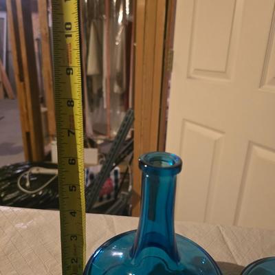 2 BLUE GLASS DECANTERS