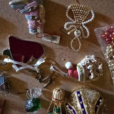 CHRISTMAS ORNAMENTS, BEADED GARLAND AND MORE