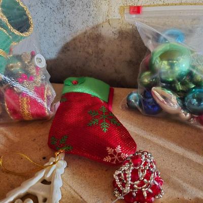 CHRISTMAS ORNAMENTS, BEADED GARLAND AND MORE