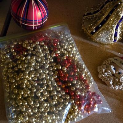 CHRISTMAS ORNAMENTS, BEADED GARLAND AND MORE