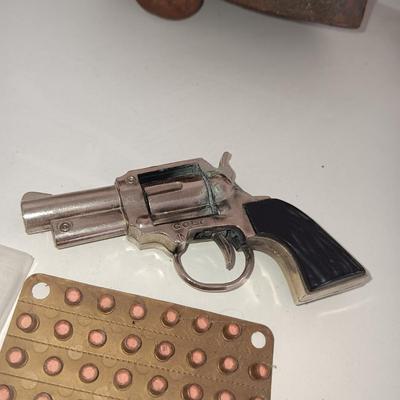 TOY CAP GUN WITH CAPS AND SOME ANTIQUE/PRIMITIVE ITEMS