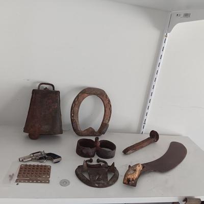 TOY CAP GUN WITH CAPS AND SOME ANTIQUE/PRIMITIVE ITEMS