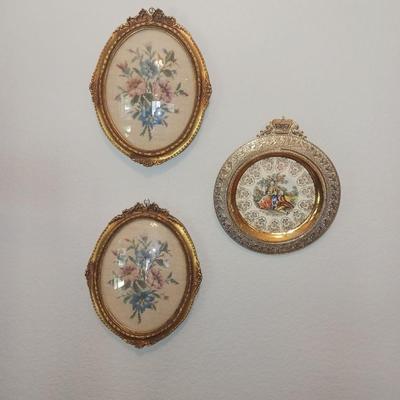 FRAMED NEEDLEPOINT AND VICTORIAN SCENE WALL ART