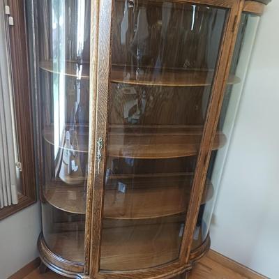 GORGEOUS ANTIQUE CURVED GLASS DISPLAY CABINET