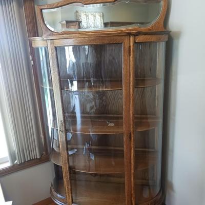 GORGEOUS ANTIQUE CURVED GLASS DISPLAY CABINET