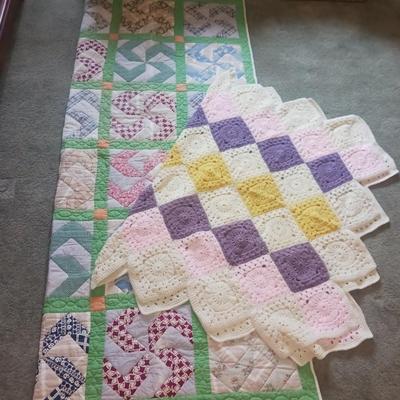 HANDMADE QUILT AND A CROCHETED KNIT THROW BLANKET