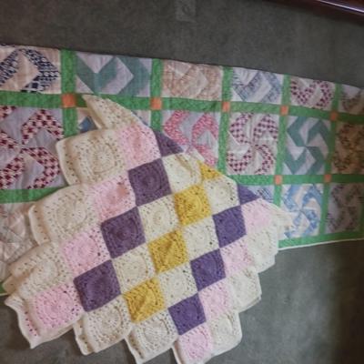 HANDMADE QUILT AND A CROCHETED KNIT THROW BLANKET
