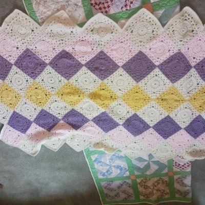 HANDMADE QUILT AND A CROCHETED KNIT THROW BLANKET
