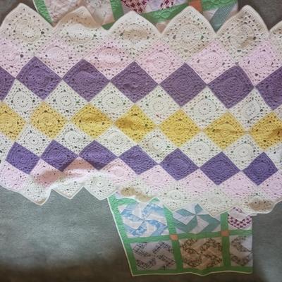 HANDMADE QUILT AND A CROCHETED KNIT THROW BLANKET