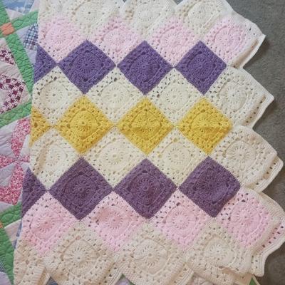 HANDMADE QUILT AND A CROCHETED KNIT THROW BLANKET