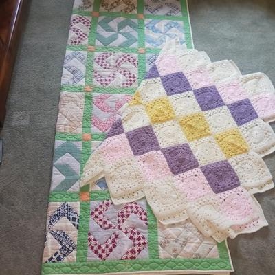 HANDMADE QUILT AND A CROCHETED KNIT THROW BLANKET