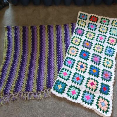 2 HAND KNIT THROW BLANKETS