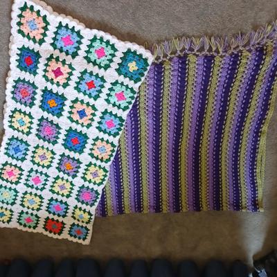2 HAND KNIT THROW BLANKETS