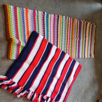2 HAND KNIT THROW BLANKETS