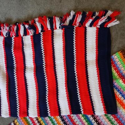 2 HAND KNIT THROW BLANKETS