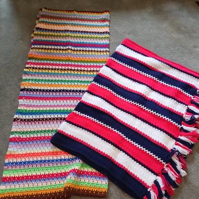 2 HAND KNIT THROW BLANKETS