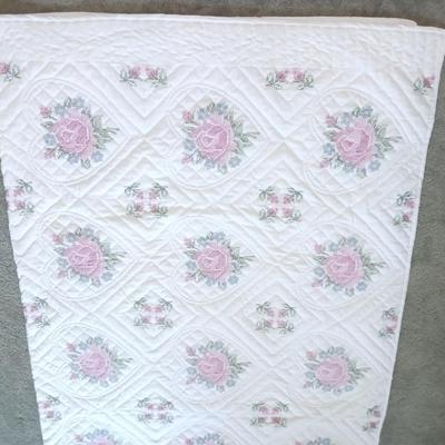 HANDMADE NEEDLEPOINT QUILTED BEDSPREAD