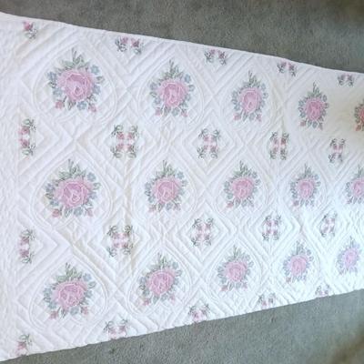 HANDMADE NEEDLEPOINT QUILTED BEDSPREAD