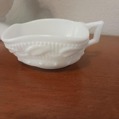 FENTON HOBNAIL CANDY DISH AND 3 OTHER MILK GLASS PIECES