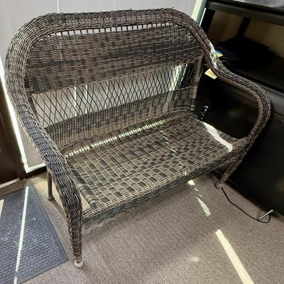 Sale Photo Thumbnail #346: Garden Treasures Severson Outdoor Sofa.  Made from an all-weather wicker material, has a steel frame.  Like-new condition. Approx. 48" wide and 36" tall at the back.