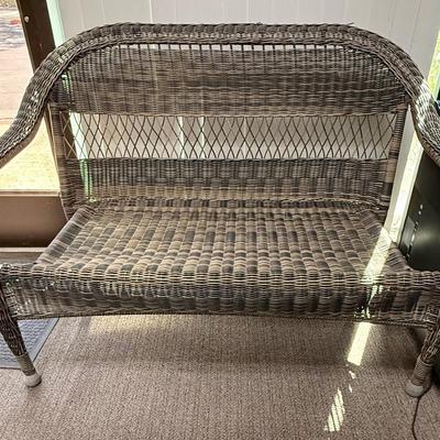 Sale Photo Thumbnail #345: Garden Treasures Severson Outdoor Sofa.  Made from an all-weather wicker material, has a steel frame.  Like-new condition. Approx. 48" wide and 36" tall at the back.