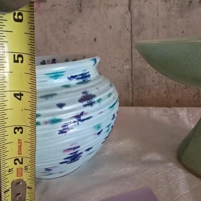 CERAMICS BY FREEDA FLOWER POT AND A BOWL ON A PEDESTAL