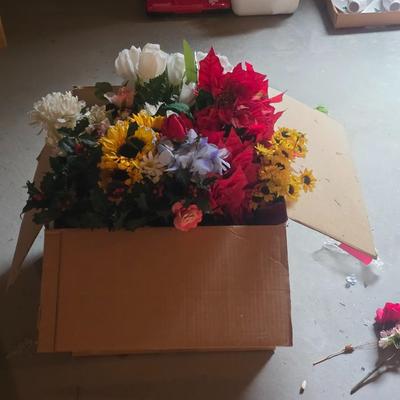 A BOX OF FAUX FLOWERS