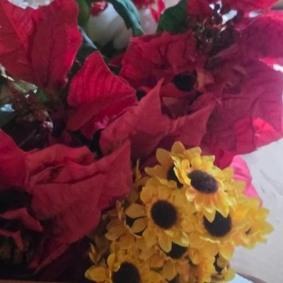 A BOX OF FAUX FLOWERS