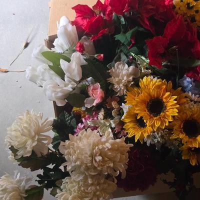 A BOX OF FAUX FLOWERS