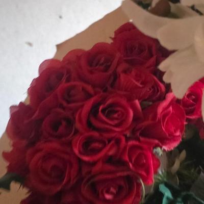 A BOX OF FAUX FLOWERS