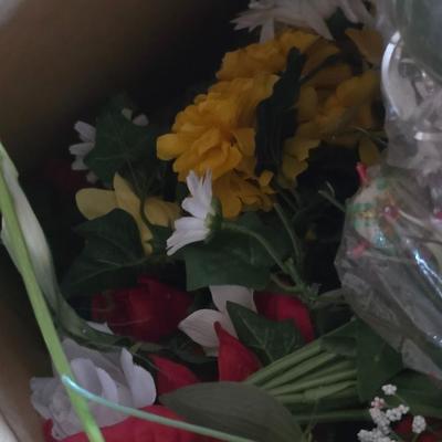 A BOX OF FAUX FLOWERS