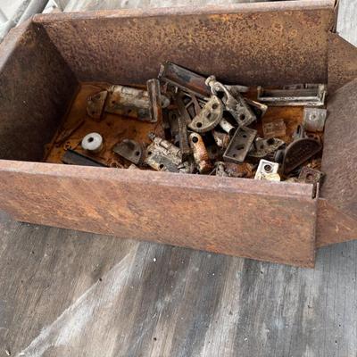 Vintage Metal Bin with Hardware