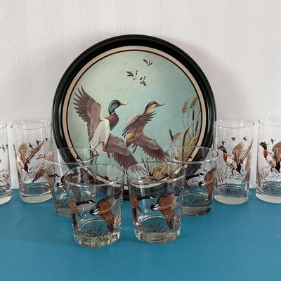 Drinking glasses w/Mallards&Ducks and platter
