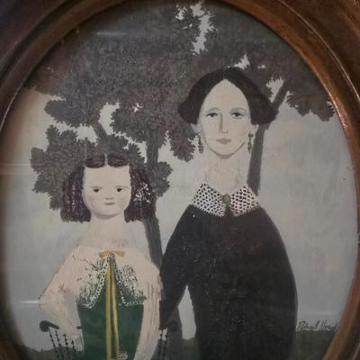 VINTAGE ART IN OVAL FRAMES AND A VARIETY OF PICTURE FRAMES