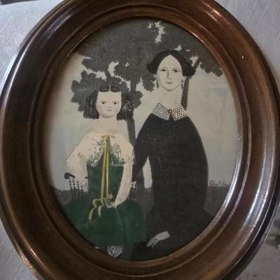VINTAGE ART IN OVAL FRAMES AND A VARIETY OF PICTURE FRAMES