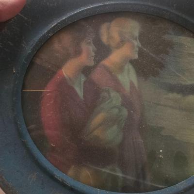 VINTAGE ART IN OVAL FRAMES AND A VARIETY OF PICTURE FRAMES