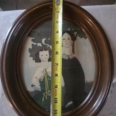 VINTAGE ART IN OVAL FRAMES AND A VARIETY OF PICTURE FRAMES