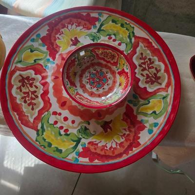FRANKOMA SERVING BOWL, PLASTIC CHIP AND DIP PLATTER AND MORE
