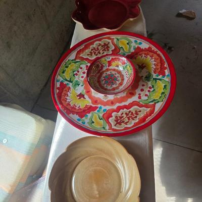 FRANKOMA SERVING BOWL, PLASTIC CHIP AND DIP PLATTER AND MORE