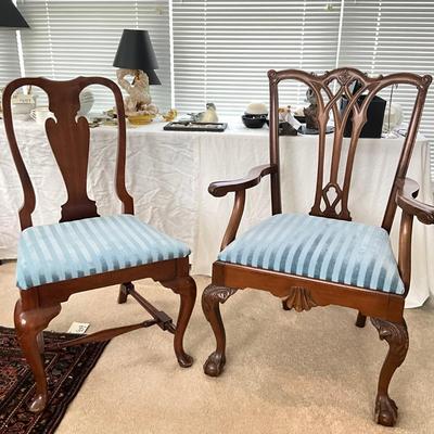 822 Pair Of Antique Mahogany Chippendale Ball & Claw Feet Arm & Dining Chairs