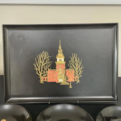 826 Vintage Couroc Decorative Black Tray & Three Bowls