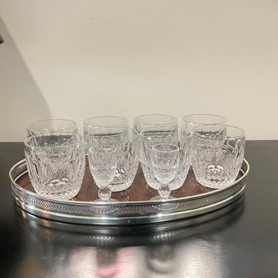830 Set of 8 Cut Crystal Waterford "Colleen" Old Fashioned Barware With Tray