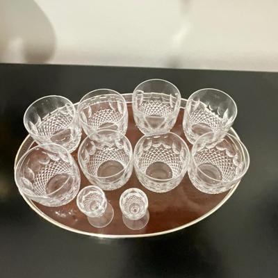 830 Set of 8 Cut Crystal Waterford "Colleen" Old Fashioned Barware With Tray