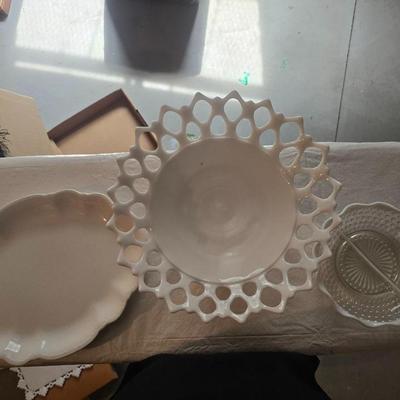 VINTAGE MILK GLASS SERVING DISHES