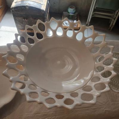 VINTAGE MILK GLASS SERVING DISHES