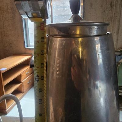 COFFEE URN WITH A SPIGOT AND AN ENAMELED PITCHER PLUS A GREGORIAN COPPER POT