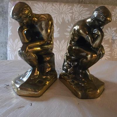 BRASS BOOKENDS "THE THINKER"